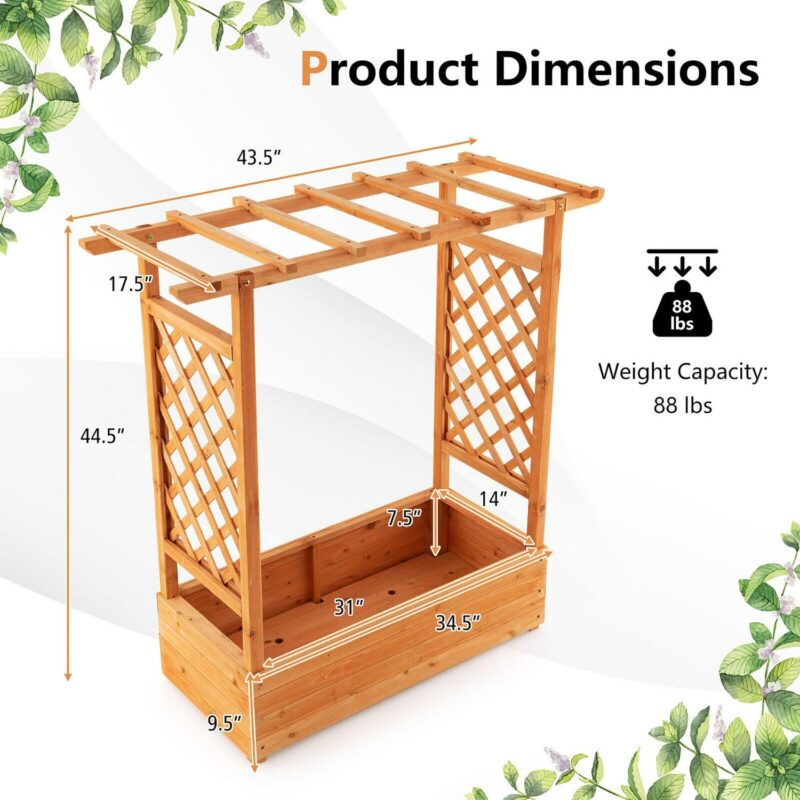 Gymax Raised Garden Bed Planter Box w/ Side and Top Trellis for Vine Climbing Plants - Image 2