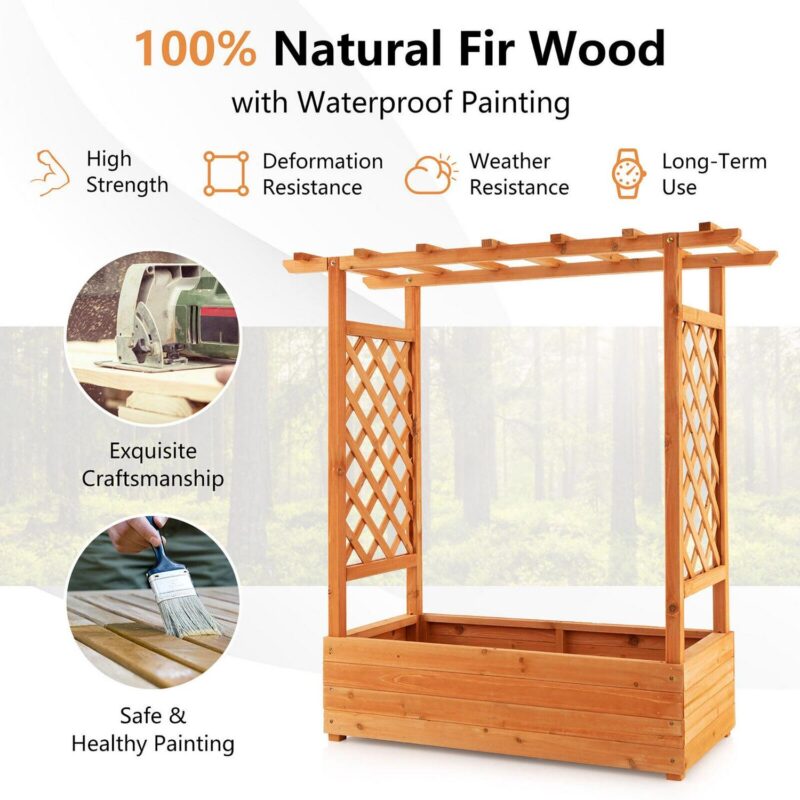 Gymax Raised Garden Bed Planter Box w/ Side and Top Trellis for Vine Climbing Plants - Image 5