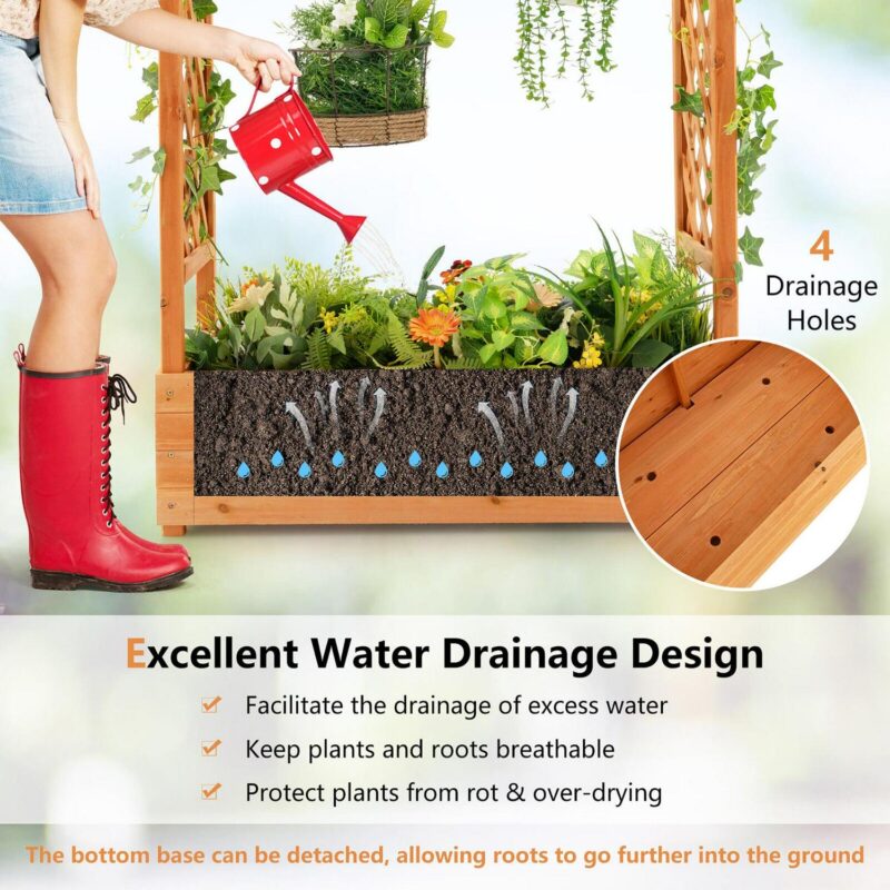 Gymax Raised Garden Bed Planter Box w/ Side and Top Trellis for Vine Climbing Plants - Image 7
