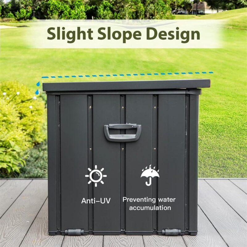 Gzxs 120 Gallon Rainproof Outdoor Storage Box, Outside Metal Deck Storage Bin for Patio Cushions, Garden Tools, Toys and Sports Pools Equipment (Dark Gray) - Image 5