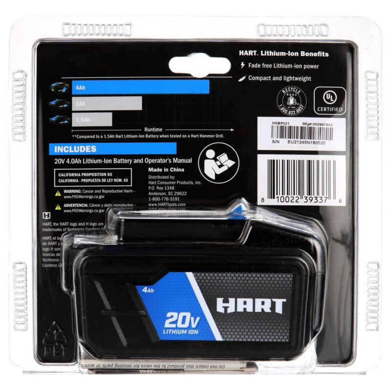HART 20V Lithium-Ion 4.0Ah Battery (Charger Not Included) - Image 2