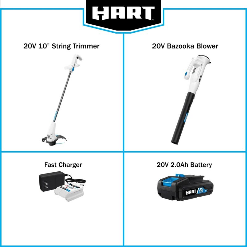 HART 20-Volt 10-inch String Trimmer/Bazooka Leaf Blower Combo Kit, (1) 2.0Ah Lithium-Ion Battery - Image 5