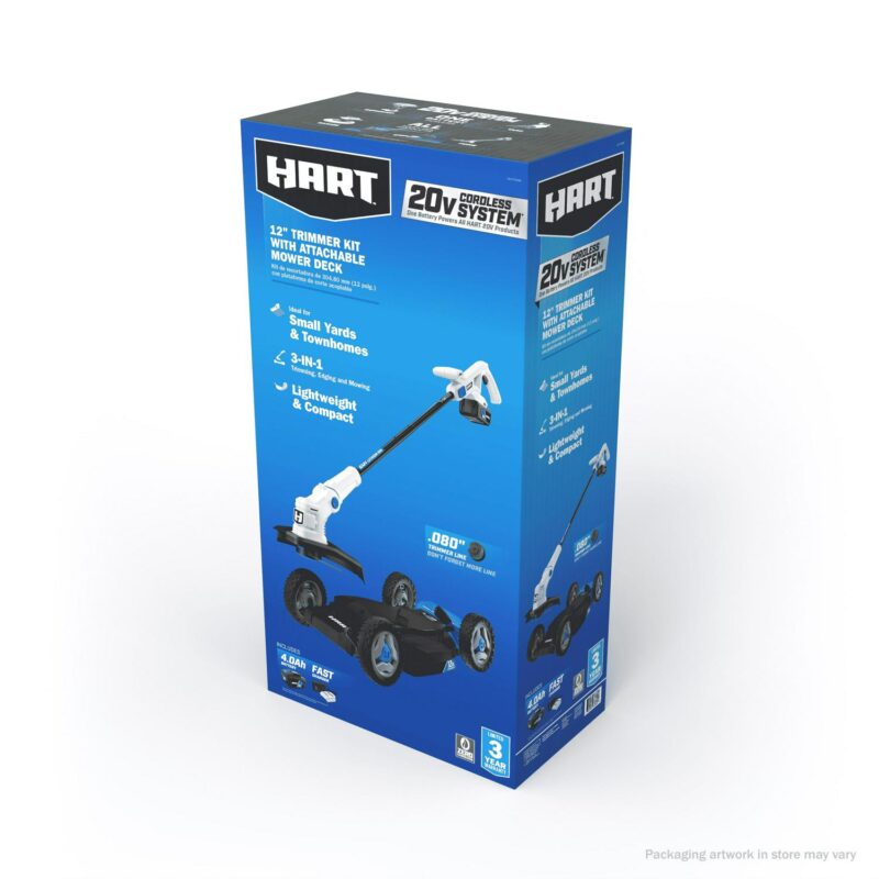 HART 20-Volt 12-inch Cordless Trim Mower Kit, (1) 4.0Ah Lithium-Ion Battery - Image 2