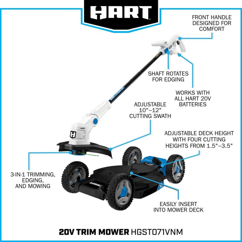 HART 20-Volt 12-inch Cordless Trim Mower Kit, (1) 4.0Ah Lithium-Ion Battery - Image 11