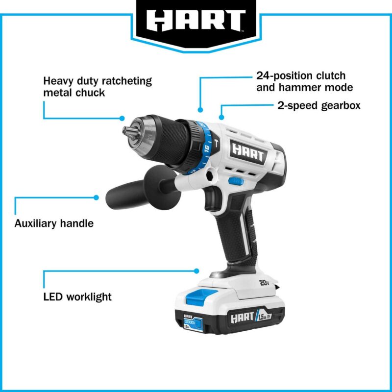 HART 20-Volt 1/2-inch Cordless Hammer Drill Kit, Gen2 - Image 10