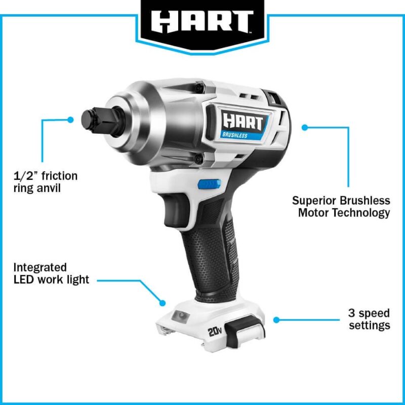 HART 20-Volt 1/2-inch Battery-Powered Brushless Impact Wrench (Battery Not Included) - Image 8