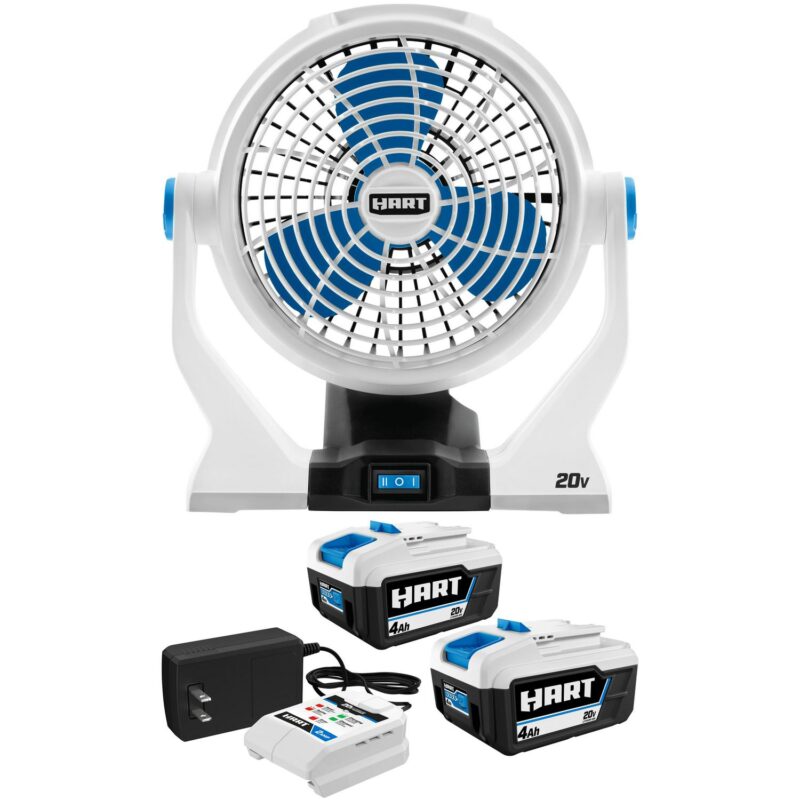 HART 20-Volt 2-Pack 4Ah and Charger Starter Kit and 7.5-inch Fan Bundle