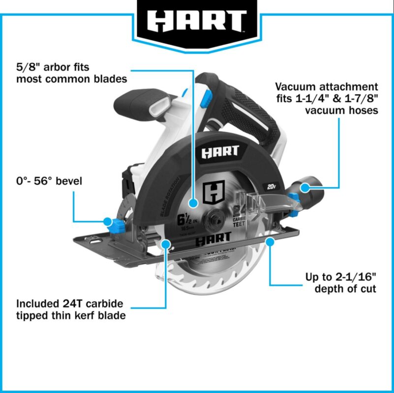 HART 20-Volt 6-1/2-inch Battery-Powered Circular Saw (Battery Not Included) - Image 6