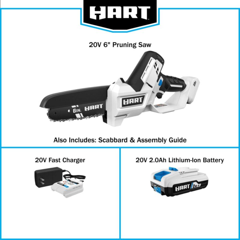 HART 20 Volt 6-inch Battery-Powered Pruning Chainsaw Kit, (1) 2.0Ah Lithium-Ion Battery - Image 12