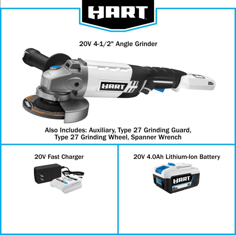 HART 20-Volt Cordless 4 1/2-inch Angle Grinder Kit (1) 20-Volt 4.0Ah Lithium-Ion Battery - Image 6