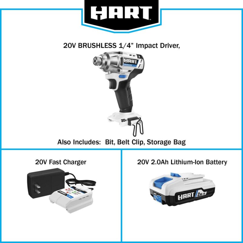 HART 20-Volt Cordless Brushless Impact Driver Kit, Gen 2, 1/4  Hex Collet - Image 10
