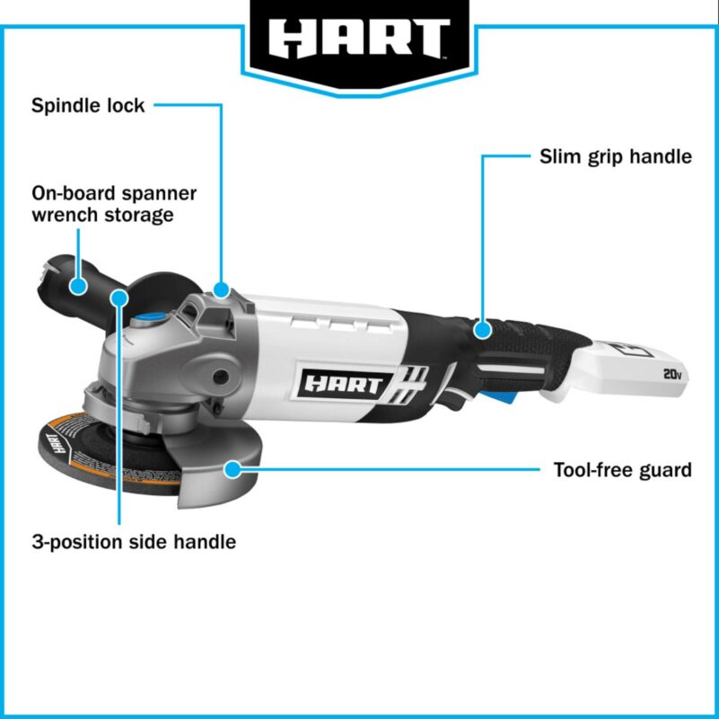 HART 20-Volt Cordless 4 1/2-inch Angle Grinder Kit (1) 20-Volt 4.0Ah Lithium-Ion Battery - Image 5