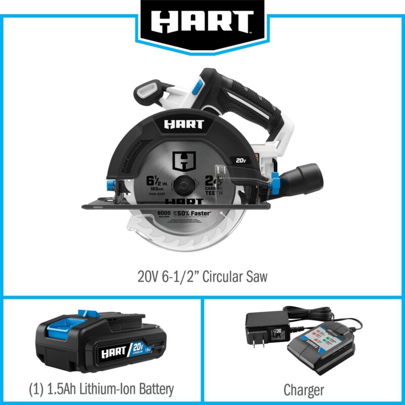 HART 20-Volt Cordless 6-1/2-Inch Circular Saw, (1) 1.5Ah Lithium-Ion Battery - Image 4