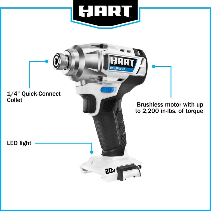 HART 20-Volt Cordless Brushless Impact Driver Kit, Gen 2, 1/4  Hex Collet - Image 9