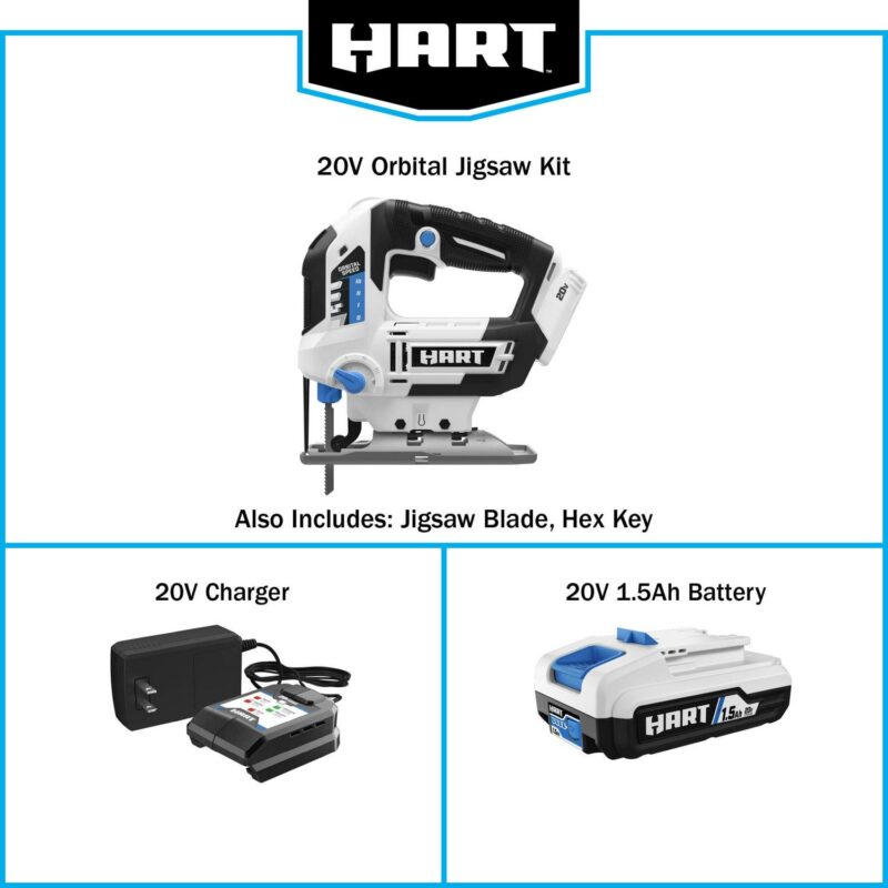 HART 20-Volt Cordless Orbital Jigsaw Kit, (1) 1.5Ah Lithium-Ion Battery - Image 10