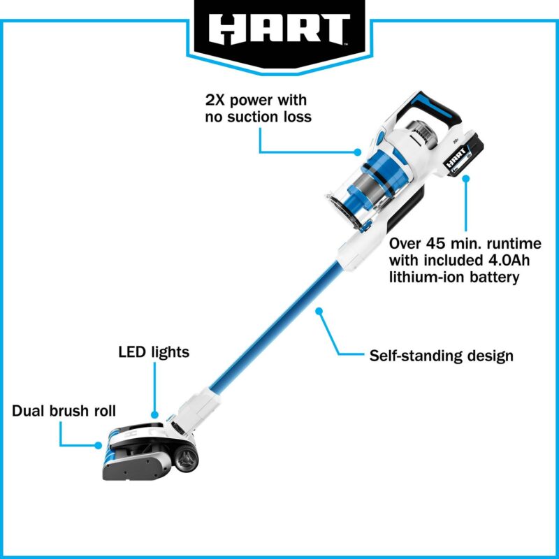 HART 20-Volt Dual Brushroll Stick Vacuum Kit, (1) 4.0 Ah Lithium-Ion Battery - Image 14