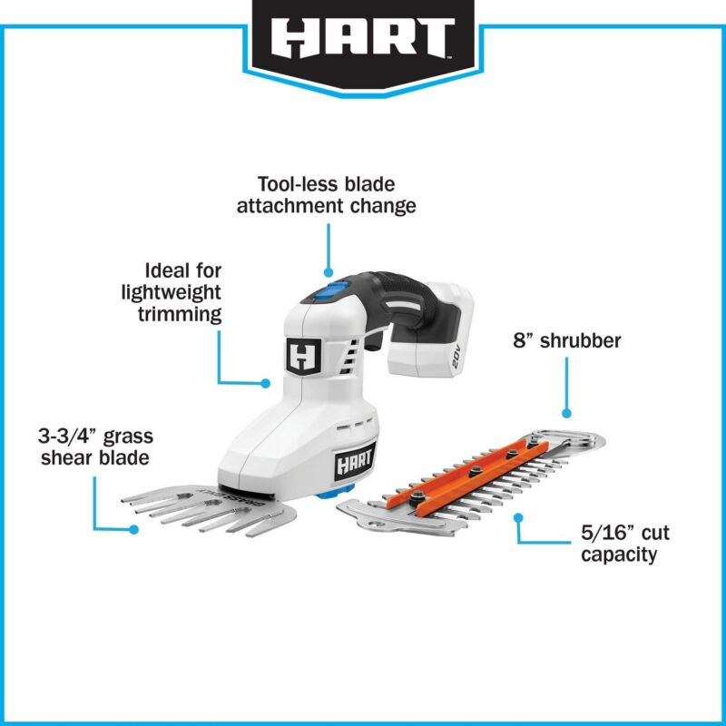 HART 20 Volt Shear/Shrubber Kit, (1) 2.0Ah Lithium-Ion Battery - Image 5