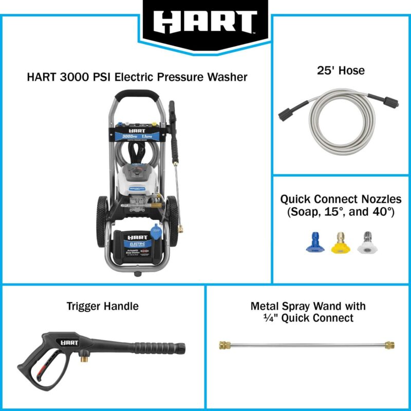 HART 3000PSI 1.1 GPM Cold Water Electric Pressure Washer, Brushless Motor - Image 9