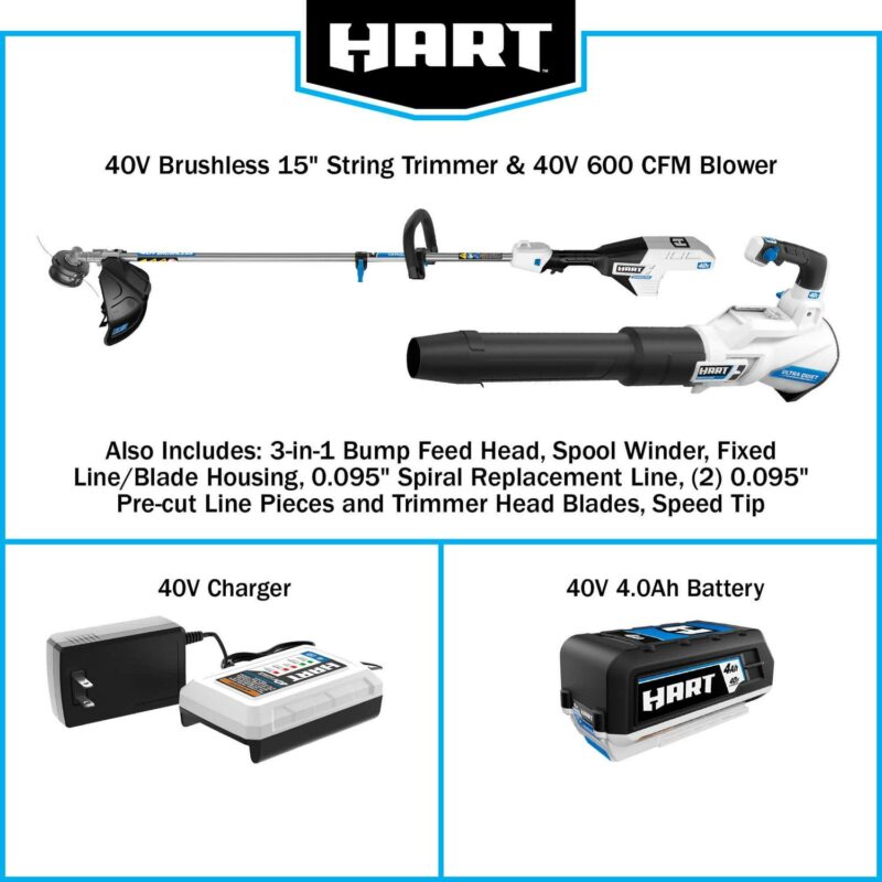 HART 40V Brushless 15-inch String Trimmer and 600 CFM Blower Kit - Image 13