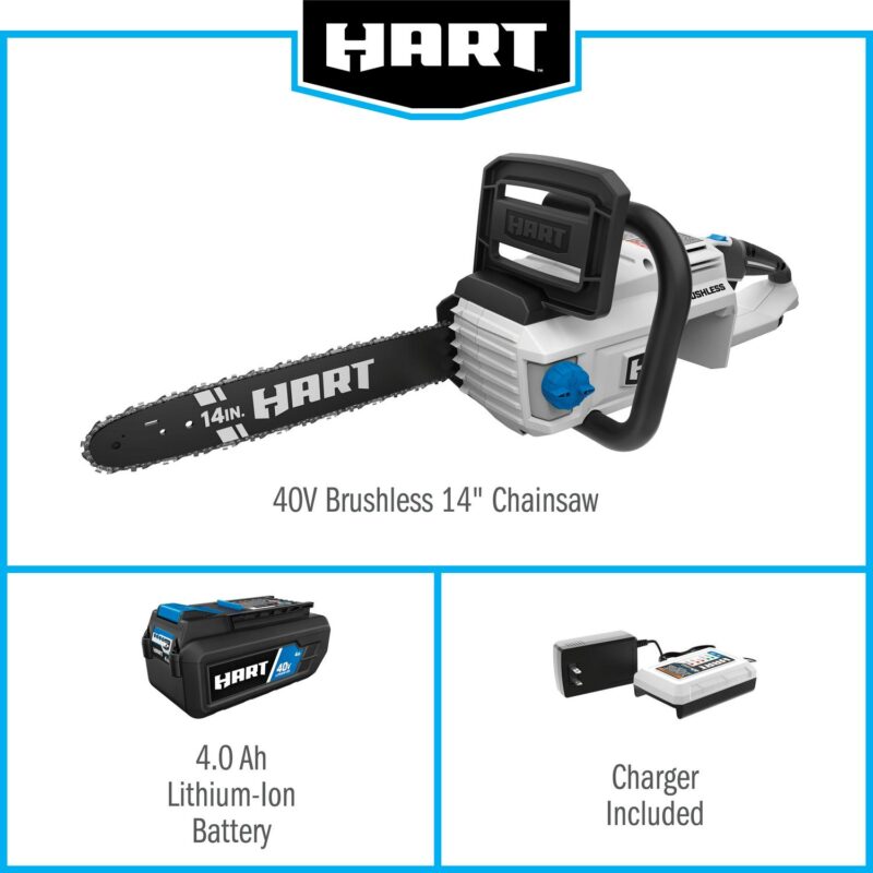 HART 40V Cordless Brushless 14 inch Chainsaw Kit (1) 4.0Ah Lithium-Ion Battery - Image 2