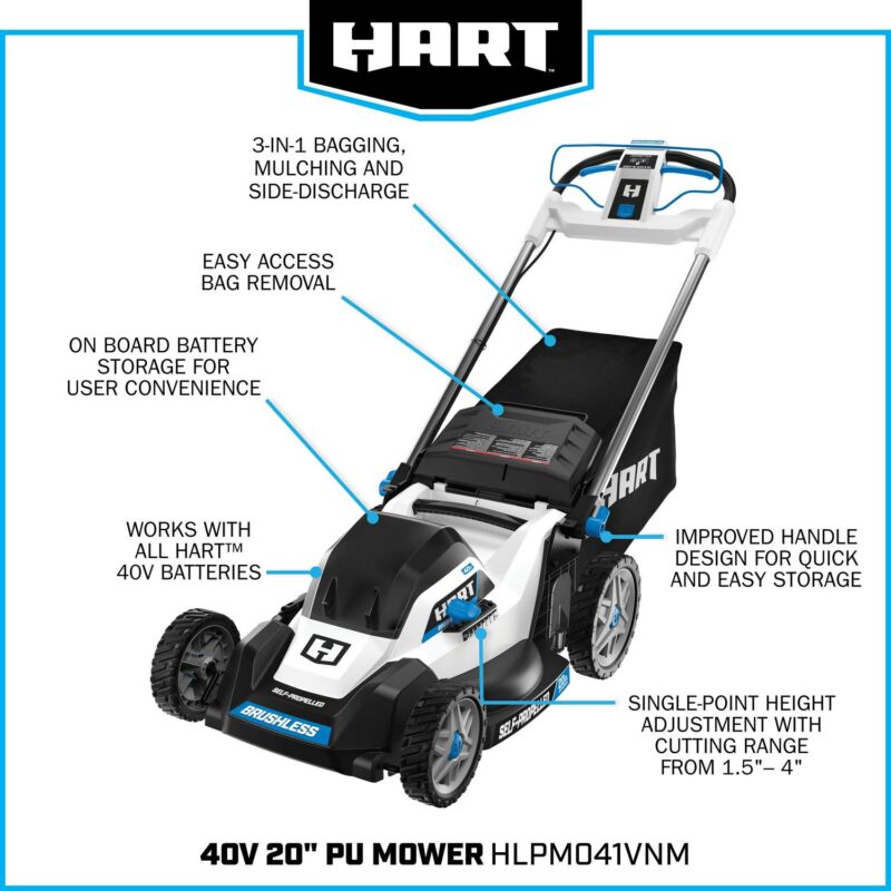HART 40-Volt 20-inch Cordless Brushless Push Mower Kit, (1) 6.0Ah Lithium-Ion Battery - Image 12
