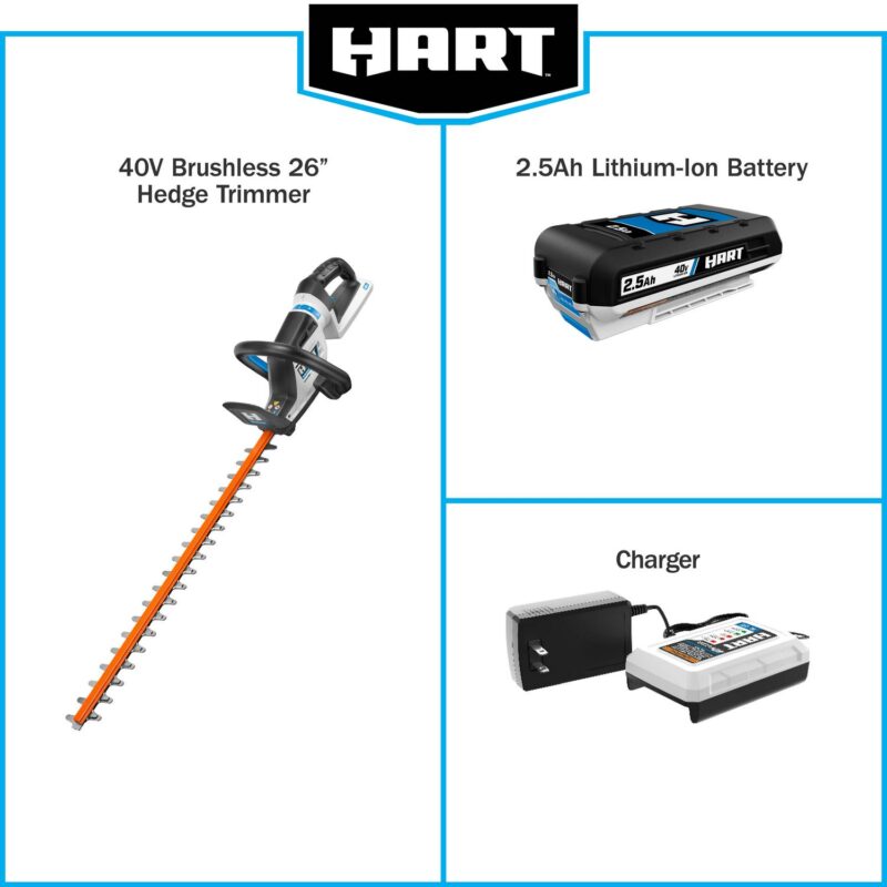 HART 40-Volt 26-inch Cordless Brushless Hedge Trimmer Kit, (1) 2.5Ah Lithium-Ion Battery - Image 9