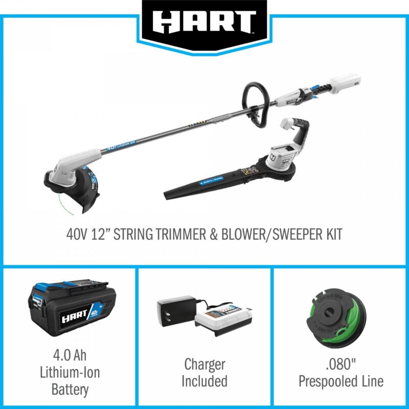 HART 40-Volt Cordless 12-inch String Trimmer and Leaf Blower Combo Kit, (1) 4.0Ah Lithium-Ion Battery - Image 6