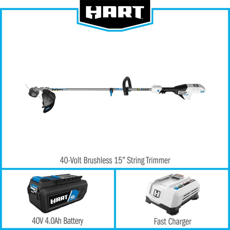 HART 40 Volt Cordless Brushless 15-inch String Trimmer Kit, (1) 4.0Ah Lithium-Ion Battery - Image 7