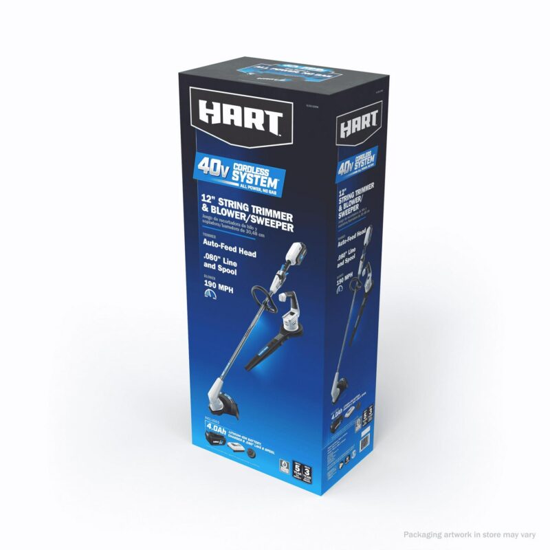 HART 40-Volt Cordless 12-inch String Trimmer and Leaf Blower Combo Kit, (1) 4.0Ah Lithium-Ion Battery - Image 4