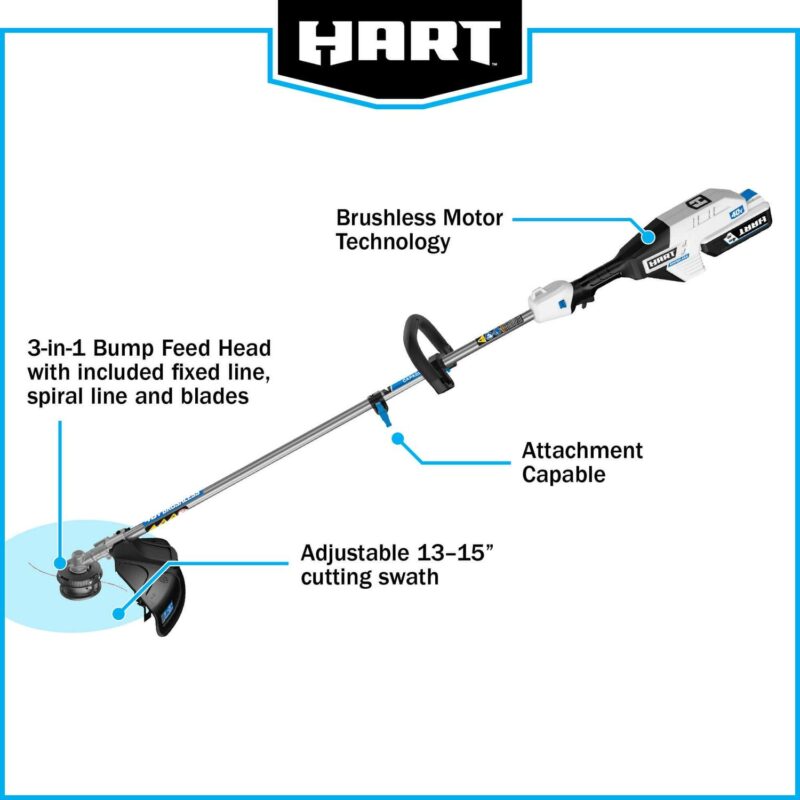 HART 40 Volt Cordless Brushless 15-inch String Trimmer Kit, (1) 4.0Ah Lithium-Ion Battery - Image 13