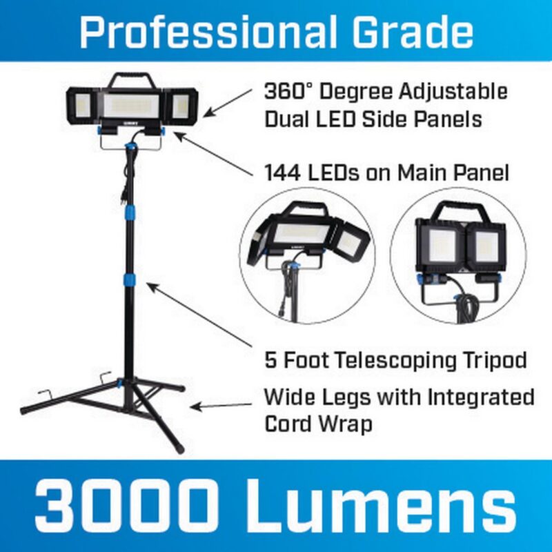 HART Multi-Directional LED 3-Head 7000 Lumen Work Light with Tripod, Adjustable, 7000 Lumens - Image 18
