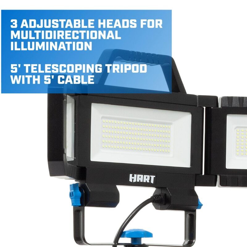 HART Multi-Directional LED 3-Head 7000 Lumen Work Light with Tripod, Adjustable, 7000 Lumens - Image 3