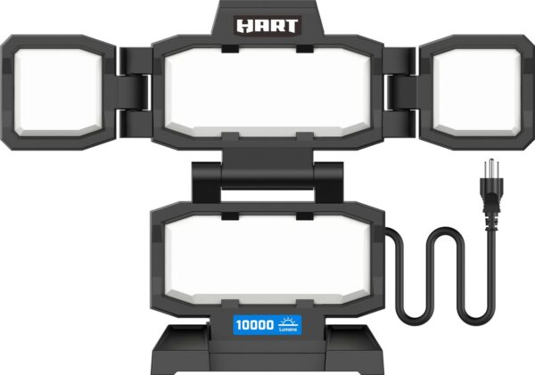 HART Portable 4-Panel Plug-in LED Work Light, Adjustable, Foldable, Black, 10,000 Lumens