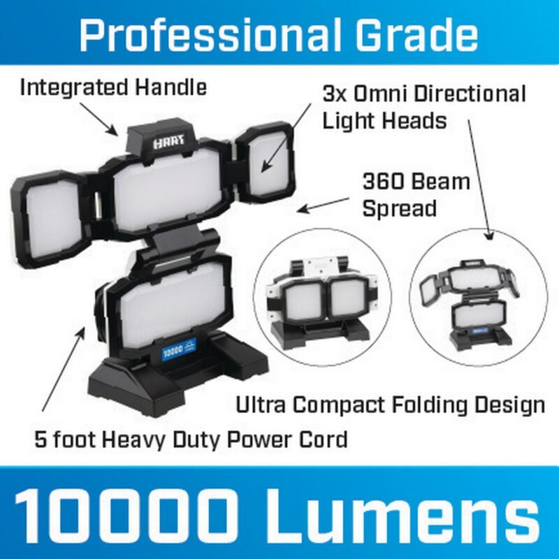HART Portable 4-Panel Plug-in LED Work Light, Adjustable, Foldable, Black, 10,000 Lumens - Image 19
