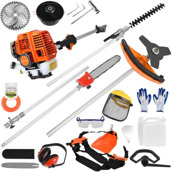 Happydeer 5 in 1 String Trimmer Chainsaw Handheld Hedge Pruner Cordless 2-Stroke Gasoline Edger Lawn Mower 52cc Gas Weed Wacker Weed Eater Grass Trimmer Brush Cutter