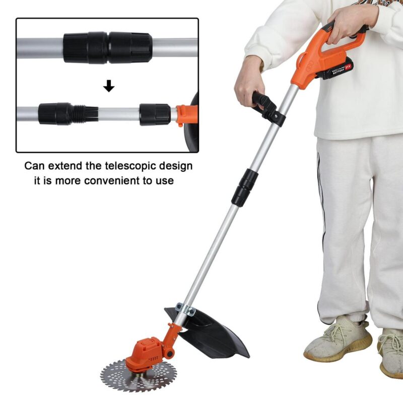 Happydeer Electric Weed Mower, 1500mAh 21V Battery Power Rechargeable Handheld Lawn Mower with Brushless Motor, 10 Inch Cordless Trimmer, Telescopic Rod Weed Eater Cutter - Image 6