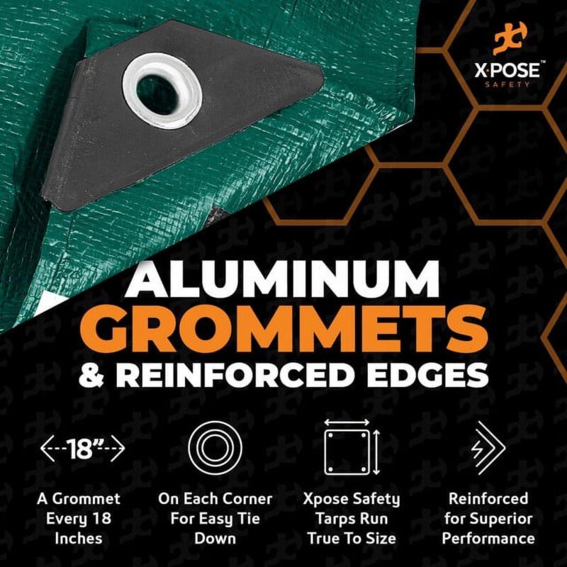Heavy Duty Poly Tarp 9 Feet x 12 Feet 10 Mil Thick Waterproof, UV Blocking Protective Cover - Reversible Green and Black - Laminated Coating - Rustproof Grommets - by Xpose Safety - Image 8