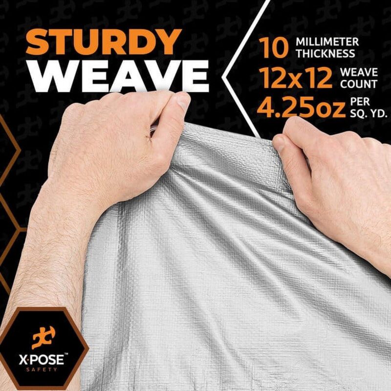 Heavy Duty Poly Tarp - 9' x 12' - 10 Mil Thick Waterproof, UV Blocking Protective Cover - Reversible Silver and Black - Laminated Coating - Rustproof Grommets - by Xpose Safety - Image 5