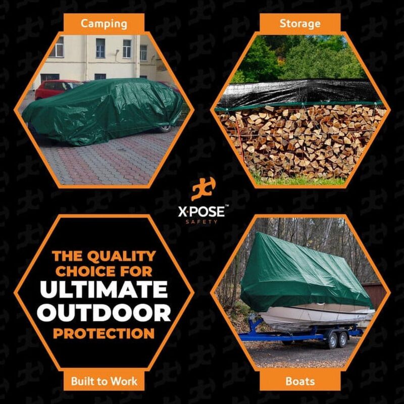 Heavy Duty Poly Tarp 9 Feet x 12 Feet 10 Mil Thick Waterproof, UV Blocking Protective Cover - Reversible Green and Black - Laminated Coating - Rustproof Grommets - by Xpose Safety - Image 7
