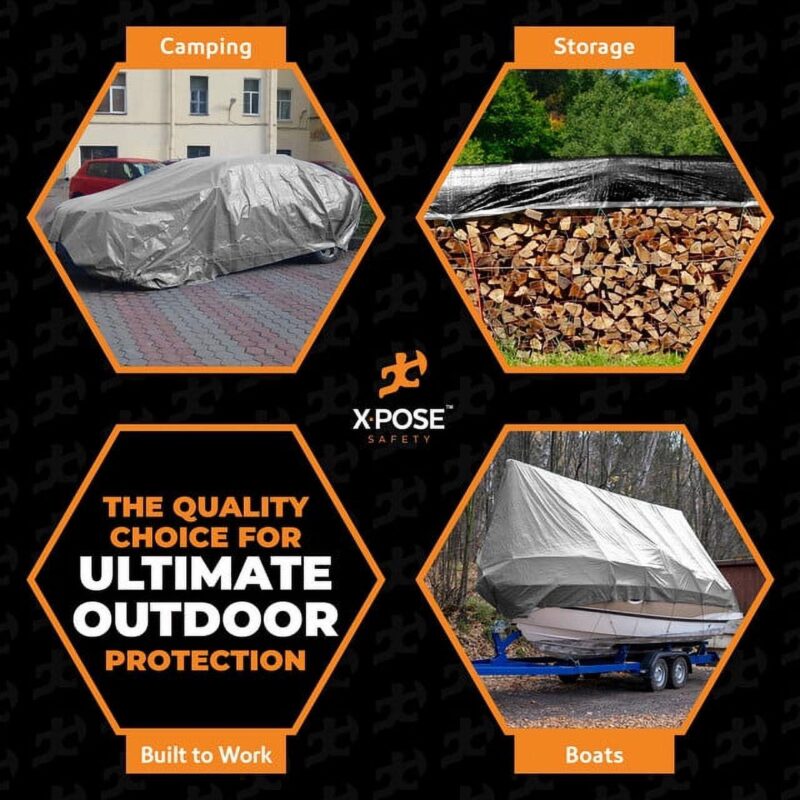 Heavy Duty Poly Tarp - 9' x 12' - 10 Mil Thick Waterproof, UV Blocking Protective Cover - Reversible Silver and Black - Laminated Coating - Rustproof Grommets - by Xpose Safety - Image 7