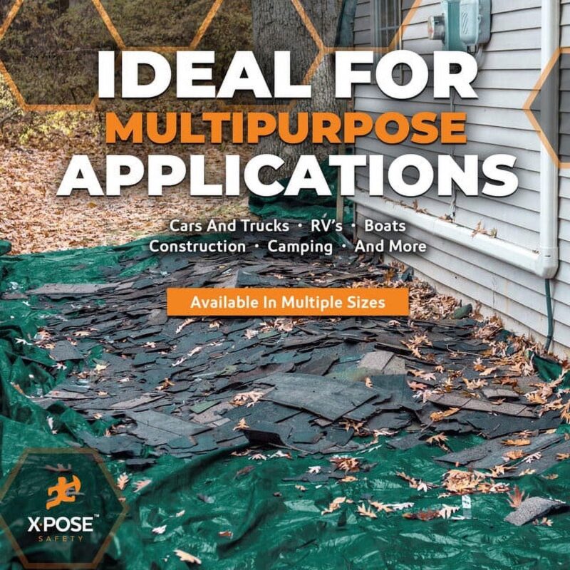 Heavy Duty Poly Tarp 9 Feet x 12 Feet 10 Mil Thick Waterproof, UV Blocking Protective Cover - Reversible Green and Black - Laminated Coating - Rustproof Grommets - by Xpose Safety - Image 4