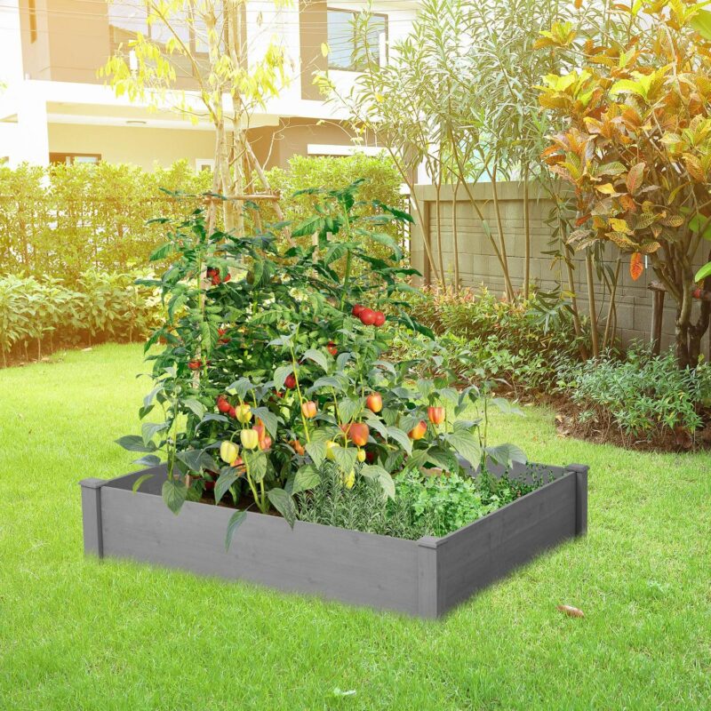 Herbs Raised Garden Bed, Outdoor Wood Planter Bed Flower Box Kit, Elevated Flower Planter Box Kit for Vegetables Fruits Herb Grow Yard Gardening, Grey, SS2447 - Image 6