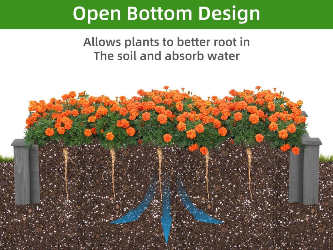 Herbs Raised Garden Bed, Outdoor Wood Planter Bed Flower Box Kit, Elevated Flower Planter Box Kit for Vegetables Fruits Herb Grow Yard Gardening, Grey, SS2447 - Image 3