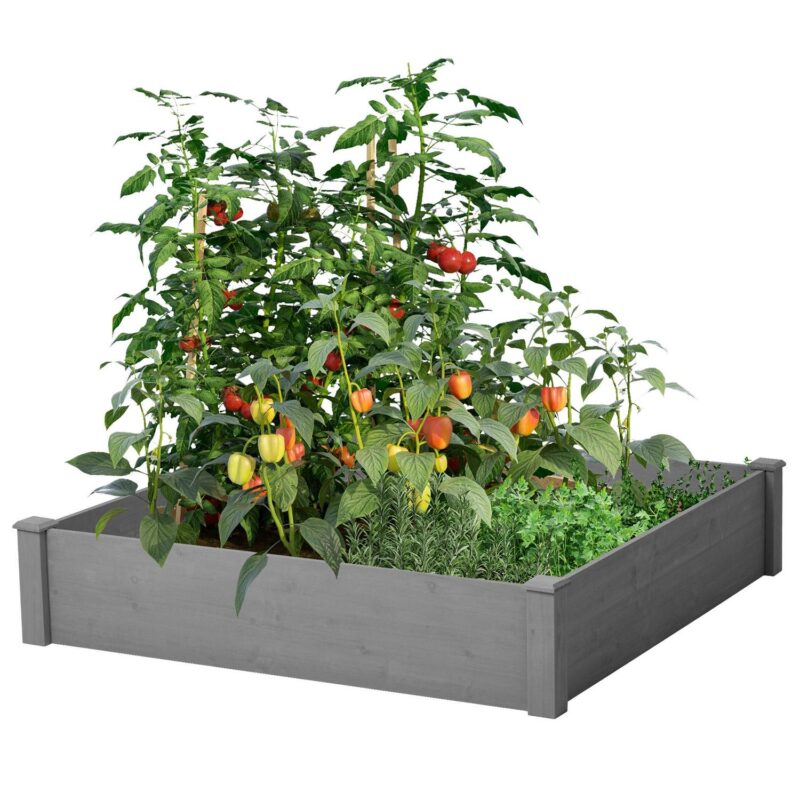 Herbs Raised Garden Bed, Outdoor Wood Planter Bed Flower Box Kit, Elevated Flower Planter Box Kit for Vegetables Fruits Herb Grow Yard Gardening, Grey, SS2447