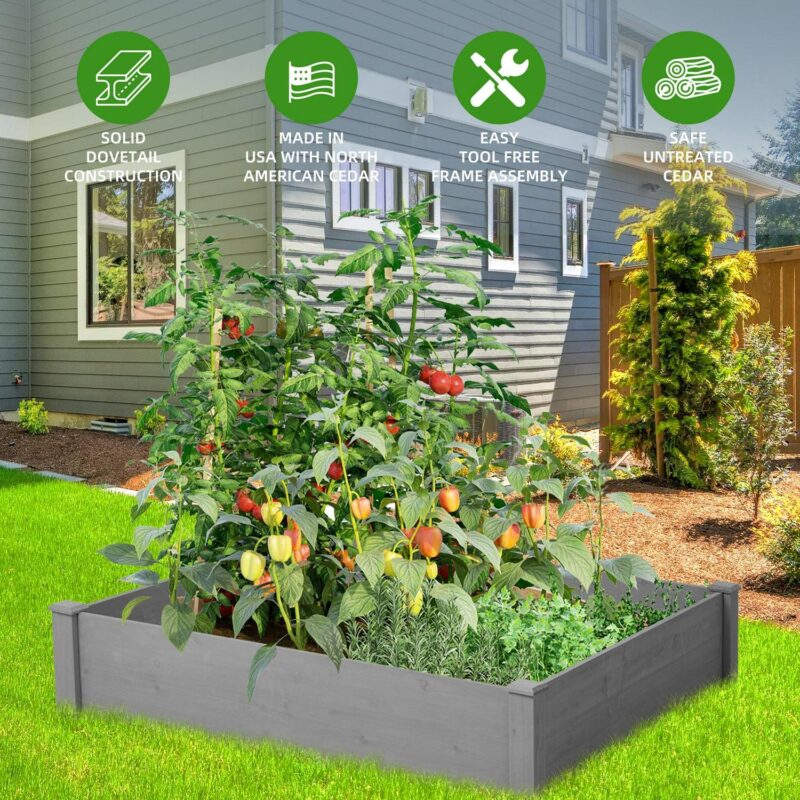 Herbs Raised Garden Bed, Outdoor Wood Planter Bed Flower Box Kit, Elevated Flower Planter Box Kit for Vegetables Fruits Herb Grow Yard Gardening, Grey, SS2447 - Image 2