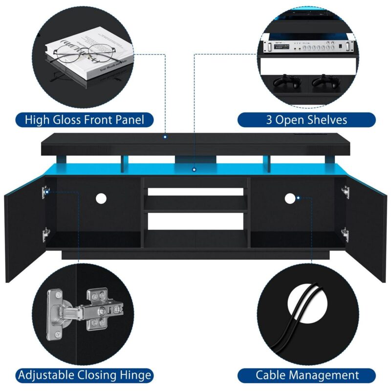 Hommpa LED TV Stand for TVs up to 70  with Power Outlets Modern Entertainment Center High Gloss Finish Adjustable Shelf PS5 Storage Gaming Media Console - Image 8
