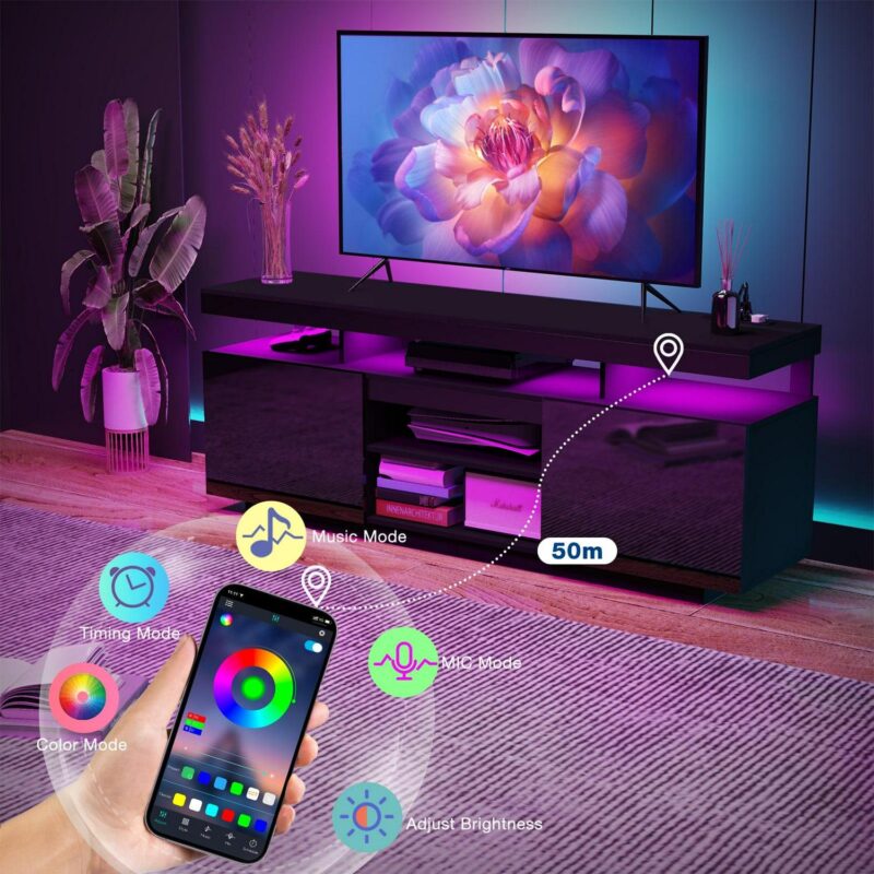 Hommpa LED TV Stand for TVs up to 70  with Power Outlets Modern Entertainment Center High Gloss Finish Adjustable Shelf PS5 Storage Gaming Media Console - Image 3