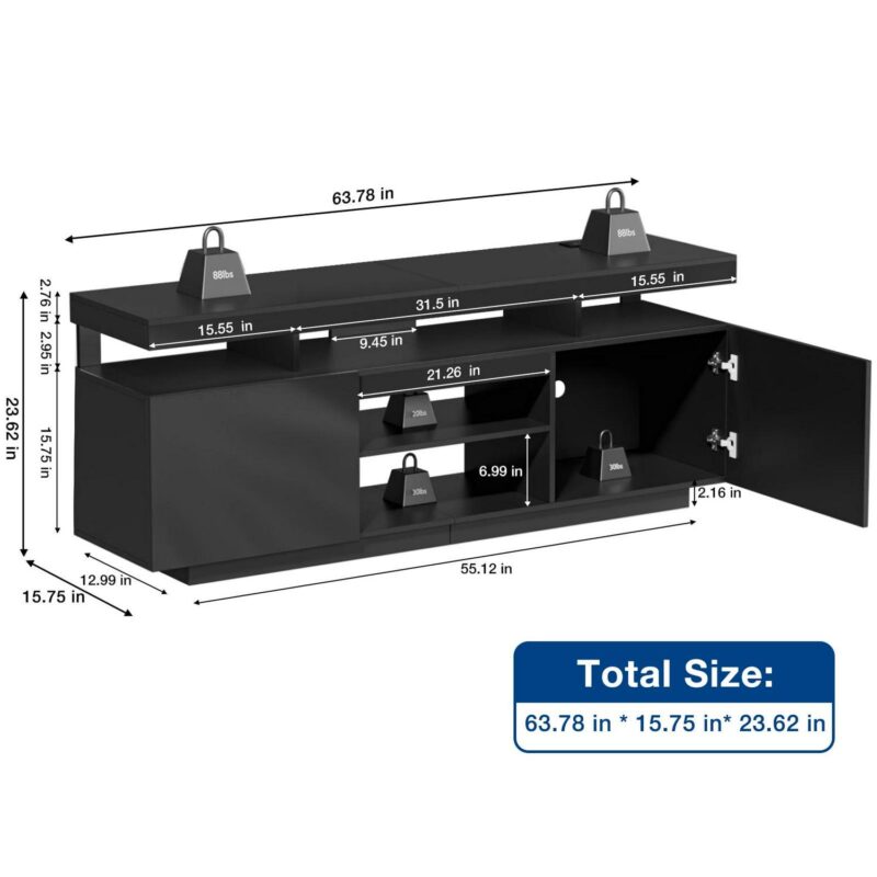 Hommpa LED TV Stand for TVs up to 70  with Power Outlets Modern Entertainment Center High Gloss Finish Adjustable Shelf PS5 Storage Gaming Media Console - Image 9