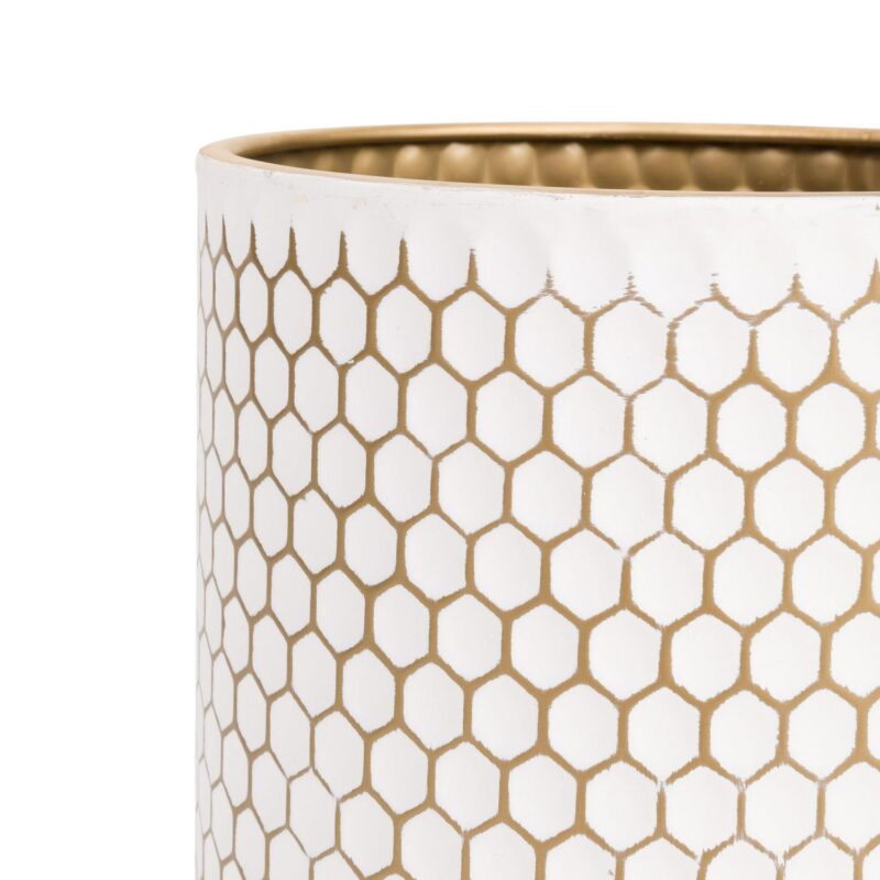 Honeycomb Mid-Century Modern Indoor Metal Pot Planter with 4-Leg Metal Base - 14.75  H x 11.75  W - Image 3