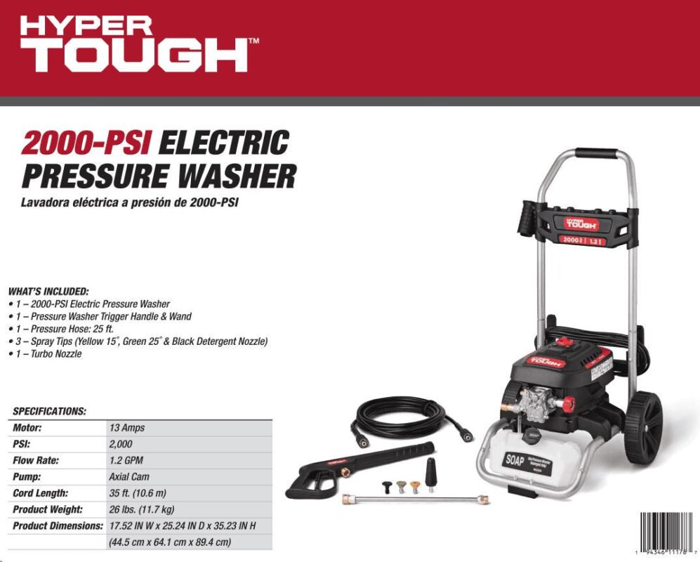 Hyper Tough 2000 PSI at 1.2 GPM 120 V 60HZ 1800W Electric Powered Cold Water Pressure Washer - Image 7